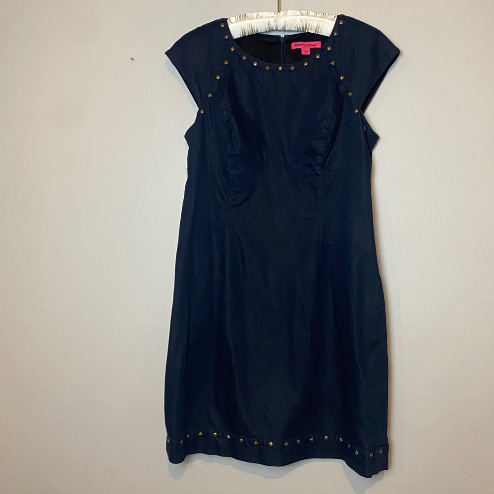 Betsey Johnson Navy Blue‎ Studded Cap Sleeve Sheath Dress Size 10